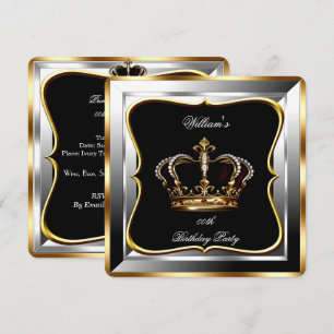 Men's Black Silver Gold Birthday Prince King 2 Invitation