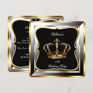 Men's Black Silver Gold Birthday Prince King 2 Invitation