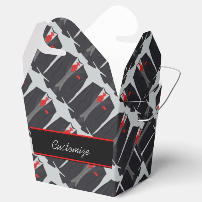 Men's Black Suit and Red Tie Take Out Favour Box (Opened)