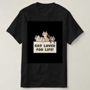 mens black t shirt with cute cartoon of cat