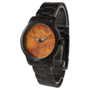 Men's Black Watch with fire photo face