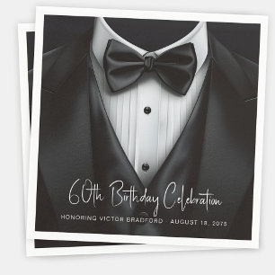 Mens Black White Tuxedo Birthday Party Napkin