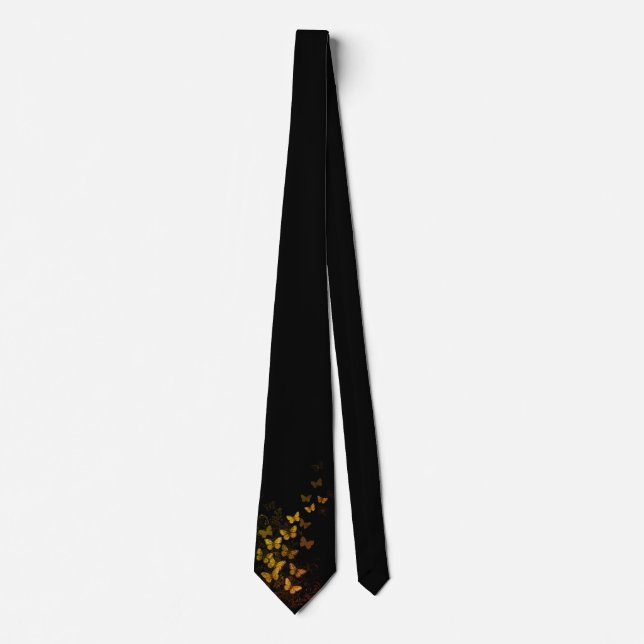 Men's Black with Subtle Gold Butterfly pattern Tie (Front)