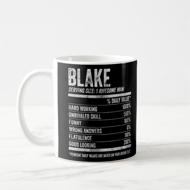 Mens Blake Nutrition Personalised Name Shirt Funny Coffee Mug (Left)