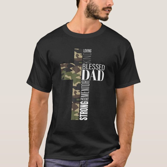 Mens Blessed Dad Cross Fathers Day Christian Relig T-Shirt (Front)