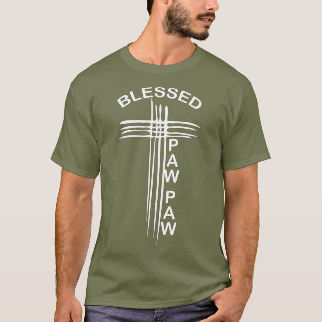 Mens Blessed Paw Paw Grandpa Christian Cross T-Shirt (Front)