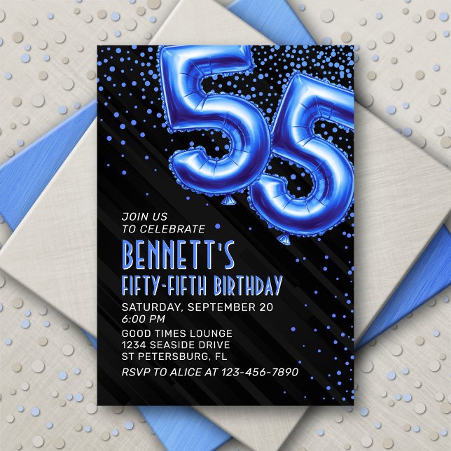 Mens Blue 55th Birthday Invitation (Creator Uploaded)