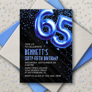 Mens Blue 65th Birthday Invitation