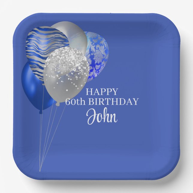 Mens Blue Birthday  Paper Plate (Front)