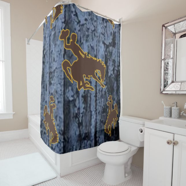 Mens blue black cowboy showercurtain shower curtain (In Situ)
