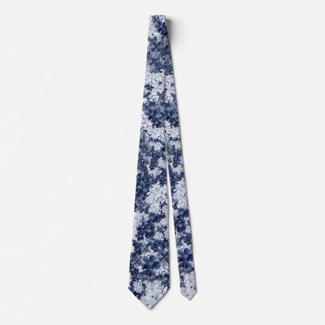 Mens blue floral wedding tie (Front)