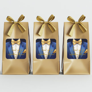 Mens Blue Gold Birthday Party Square Sticker