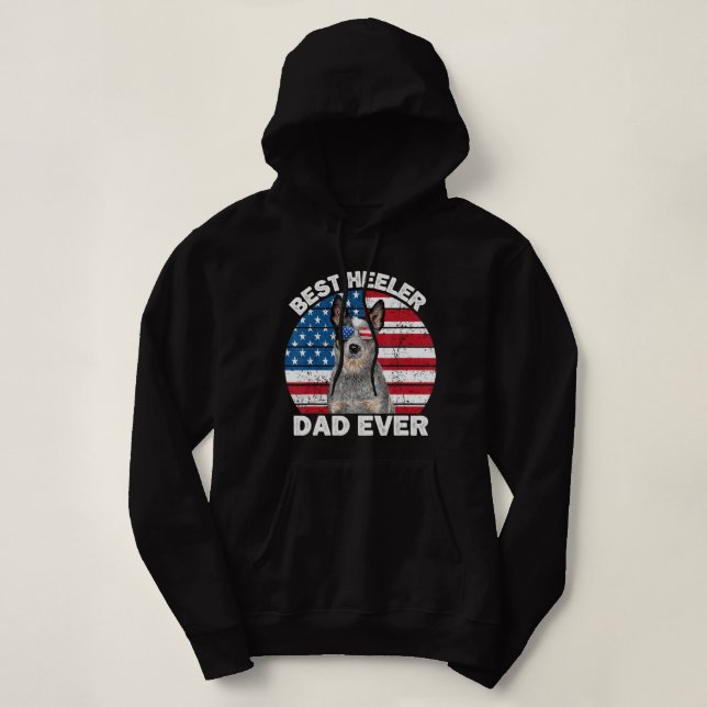 Mens Blue Heeler Dad Usa American Flag Australian  Hoodie (Design Front)