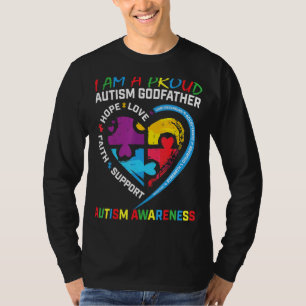 Mens Blue Proud Godfather Autism Awareness Puzzle T-Shirt