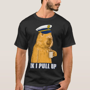 Mens Boat Captain Capybara Ok i Pull Up with Coffe T-Shirt