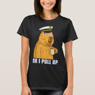 Mens Boat Captain Capybara Ok i Pull Up with Coffe T-Shirt