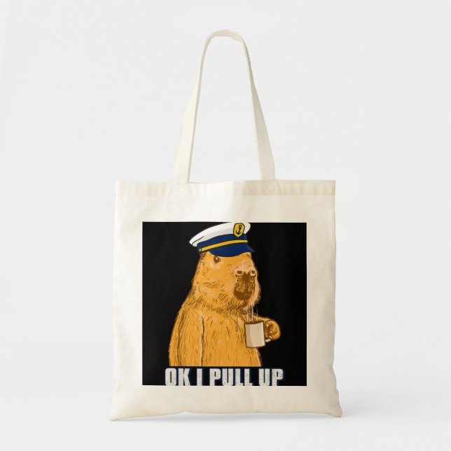 Mens Boat Captain Capybara Ok i Pull Up with Coffe Tote Bag (Front)