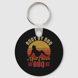 Mens Body By Bbq Vintage Meat Church Grilling Barb Key Ring