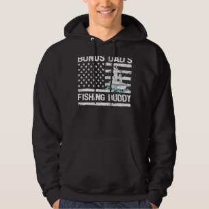 Mens Bonus Dad's Fishing Buddy American Flag Fishi Hoodie