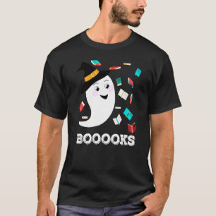 Mens Booooks Librarian Halloween Cute Ghost Flying T-Shirt