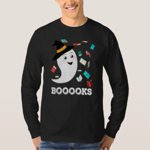 Mens Booooks Librarian Halloween Cute Ghost Flying T-Shirt