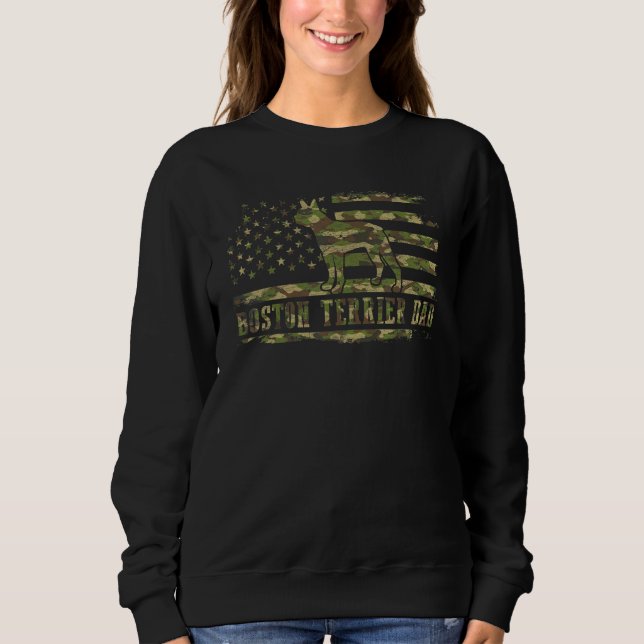 Mens Boston Terrier Dad Camouflage American Flag P Sweatshirt (Front)