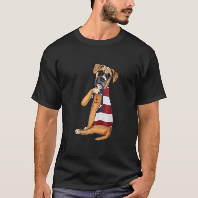 Mens Boxer Dog Tattoo I Love Dad  T-Shirt (Front)