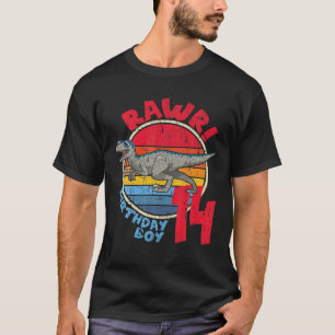 Mens Boy 14Th Birthday I Rawr! Velociraptor I Fami T-Shirt