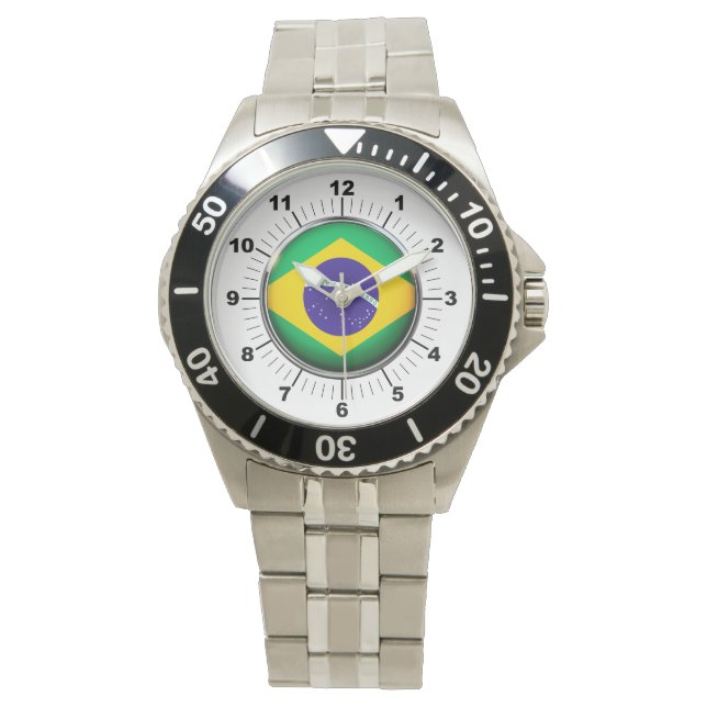Men's Brazil Flag Stainless Steel Bracelet Watch (Front)