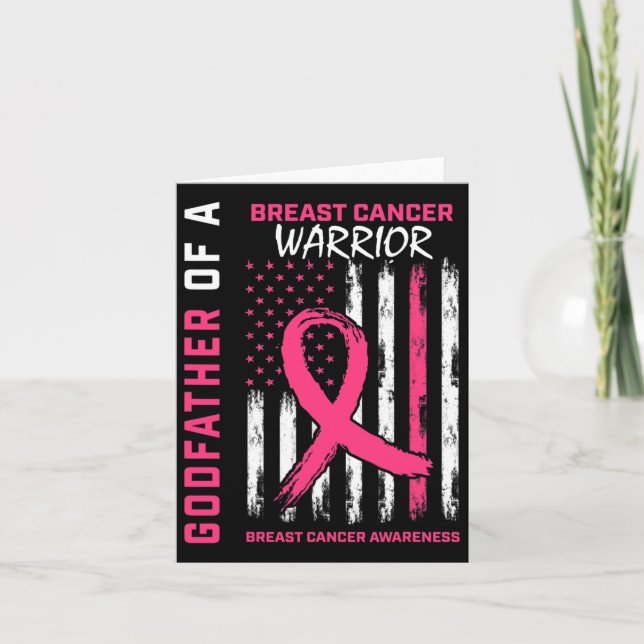 Mens Breast Cancer Warrior Goddaughter Pink Ribbon Card (Front)