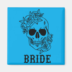 Mens Bride Groom Floral Skull Halloween Wedding Magnet