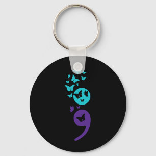 Mens Butterfly Semicolon Awareness Mental Health Key Ring