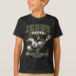 Mens Camo Christian Lacrosse Jesus Saves Religious T-Shirt
