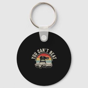 Mens can't beat meat retro bbq pit reverse flow key ring