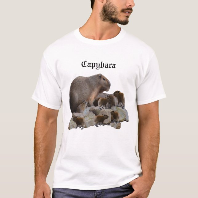 Mens Capybara Mommy With Her Babies Tshirt (Front)