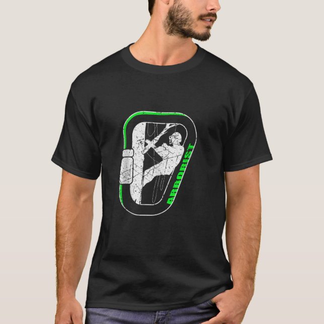 Mens Carabiner Design Tree Climber chainsaw Arbori T-Shirt (Front)