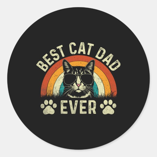 Mens Cat Dad Best Cat Dad Ever Funny Cat Daddy Vin Classic Round Sticker (Front)
