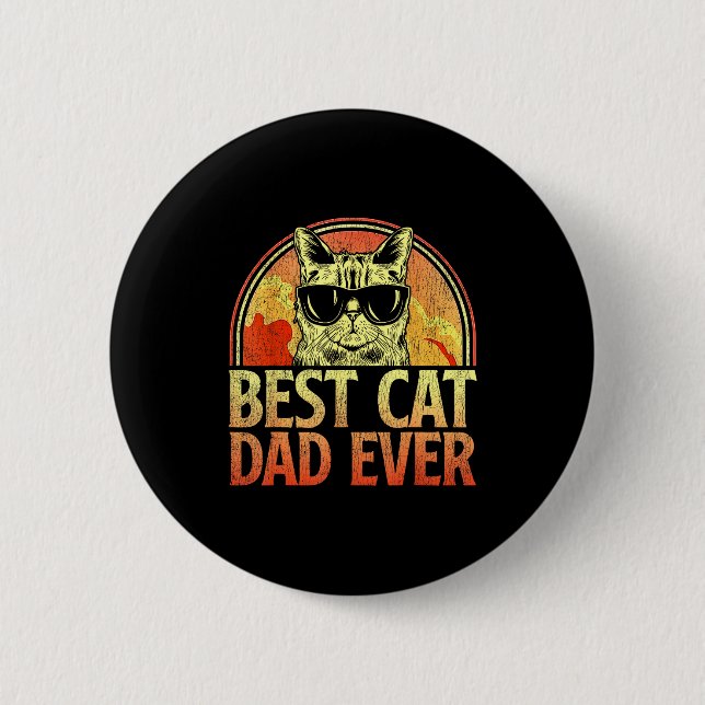 Mens Cat Dad Ever Funny Cat Dad Shirt Father's Day 6 Cm Round Badge (Front)