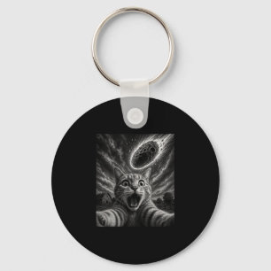 Mens cat selfie meteor graphic funny asteroid pet key ring
