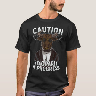 Mens CAUTION Stag Party In Progress Bull Stag Do G T-Shirt
