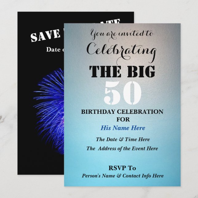 Men's - Celebrating THE BIG 50 - Invitation (Front/Back)