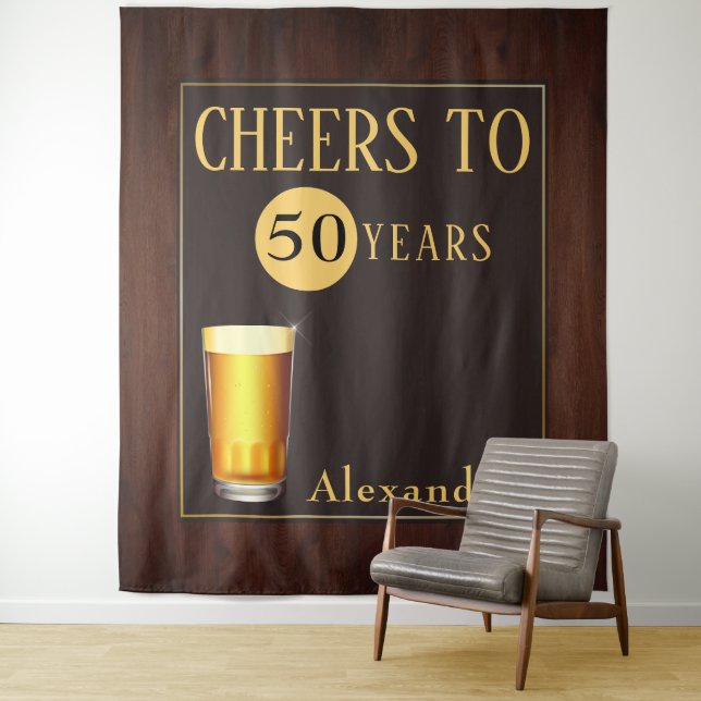 Mens Cheers to 50 Years Fab Birthday Tapestry (In Situ)