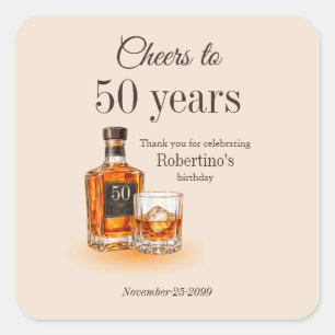 Men's Cheers to 50 Years Whiskey Theme Birthday Square Sticker