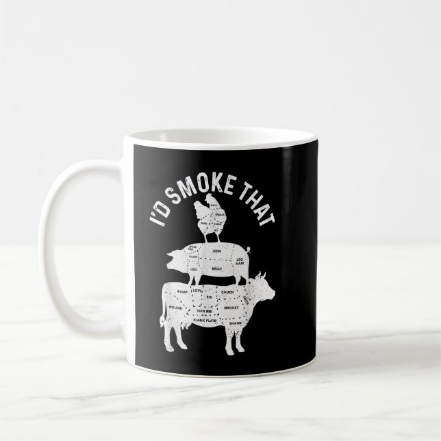 Mens Chef Butcher BBQ I'd Smoke That Pork Beef Fun Coffee Mug (Left)