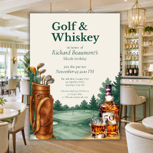 Men's Chic Golf and Whiskey Themed 50th Birthday Invitation