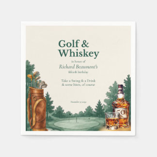 Men's Chic Golf and Whiskey Themed 50th Birthday Napkin