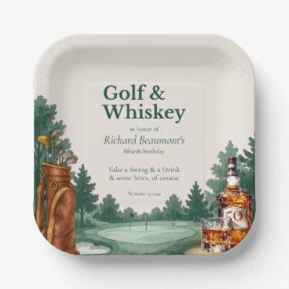 Men's Chic Golf and Whiskey Themed 50th Birthday Paper Plate