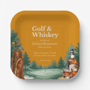 Men's Chic Golf and Whiskey Themed 50th Birthday Paper Plate
