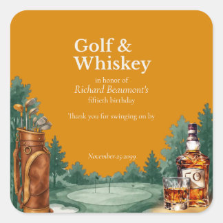 Men's Chic Golf and Whiskey Themed 50th Birthday Square Sticker