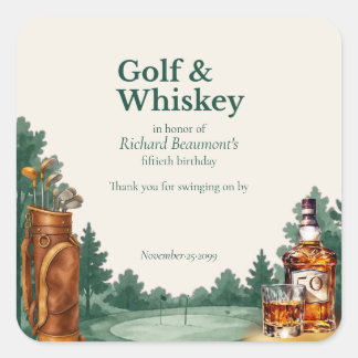 Men's Chic Golf and Whiskey Themed 50th Birthday Square Sticker